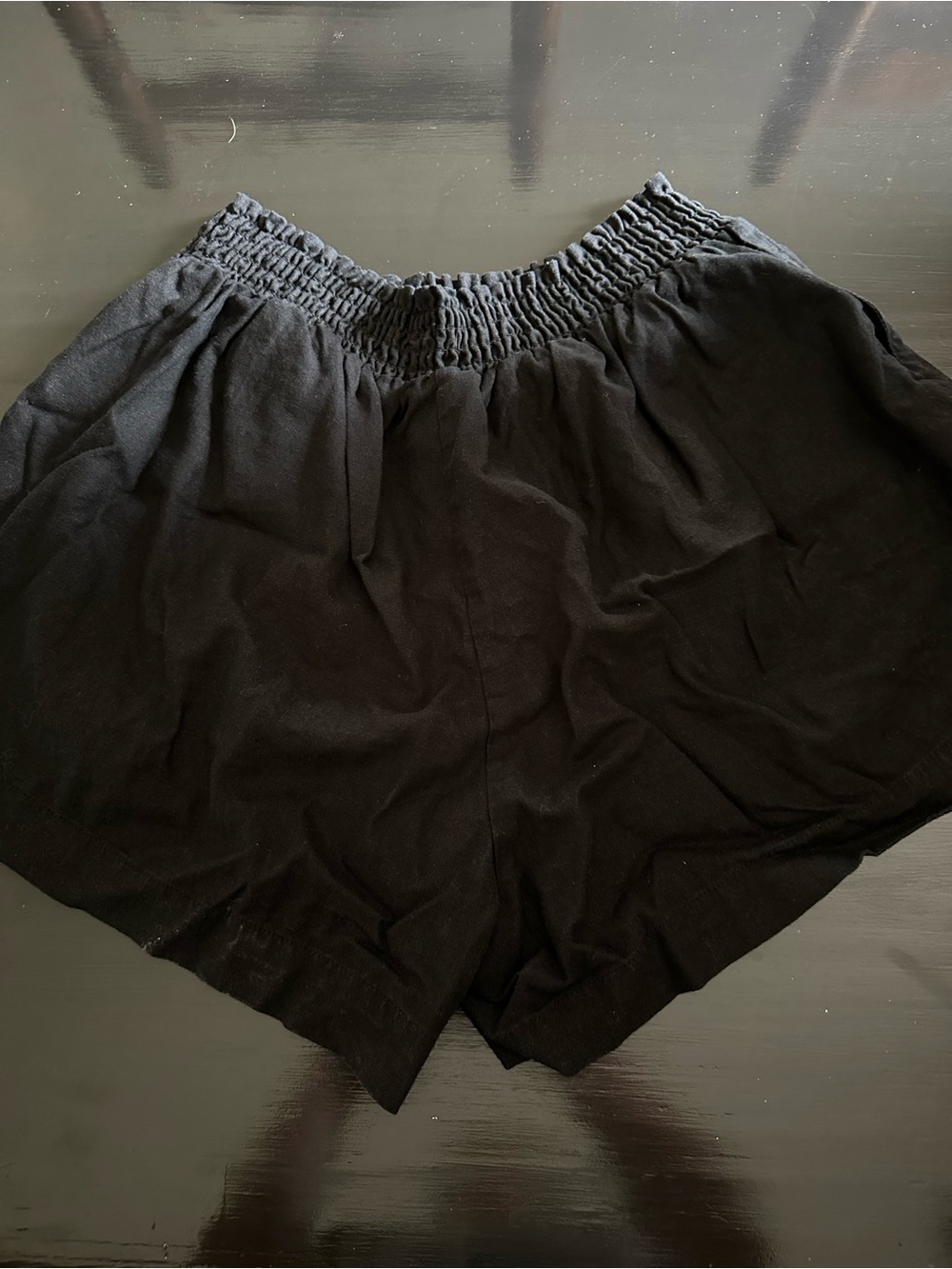 Ava & Viv Linen-Blend Black Casual Shorts with Elastic Waistband